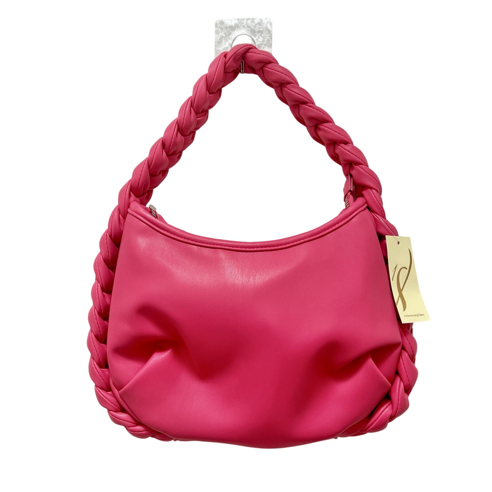 Collection Xviii Fuchsia Pink Vegan Leather Braided Handle Hobo Bag